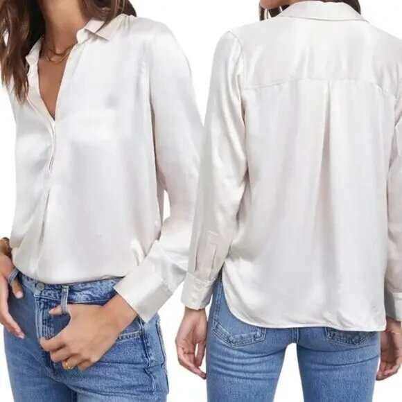 Rails Nissa Ivory Satin Top Blouse Plus Size XXL Long Sleeve Career‎ Office NWT - Picture 1 of 8